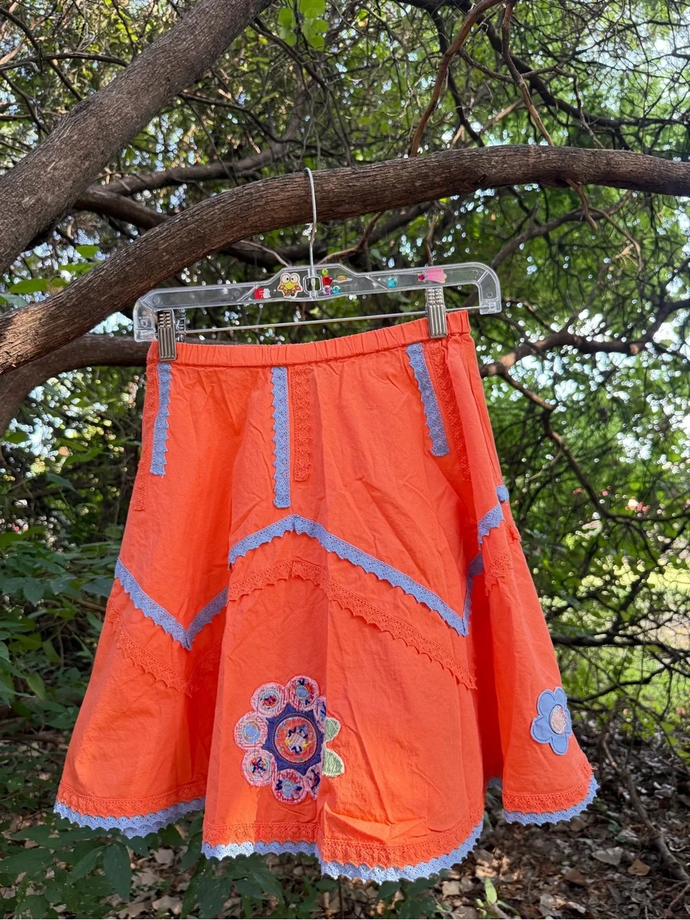 Bright Orange Embroidered Flared Skirt